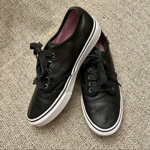 Vans Black Leather Lace Up Sneakers
